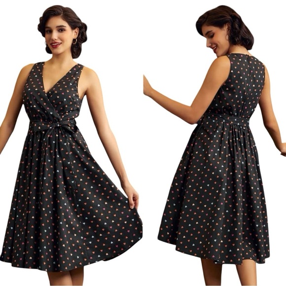 NWT ModCloth Instant Energy Heart Print Faux Wrap Midi Dress 2X Cotton - Picture 1 of 15